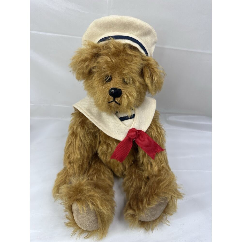 Signed Teddy Plush Sailor Nautical Coastal Skipper Bow Shaggy Jointed 14” #12